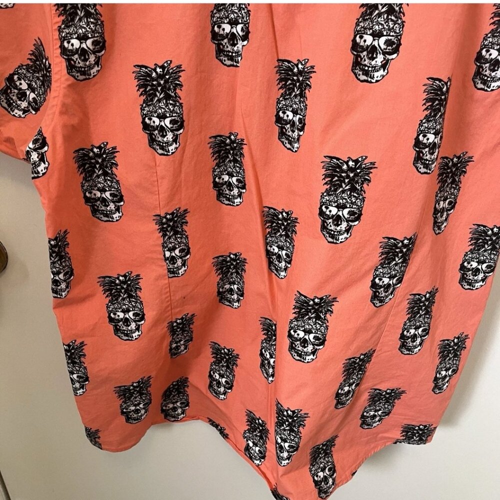Pineapple Skull Button Down Shirt XL Coral Tropical Novelty Vacation Party - Picture 16 of 16